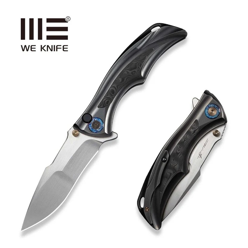 Nóż składany WeKnife Tighe Down Drop Point Orange Peel Gray Titanium/Rose Carbon Fiber, Hand Rubbed Satin M390 by Brian Tighe (W