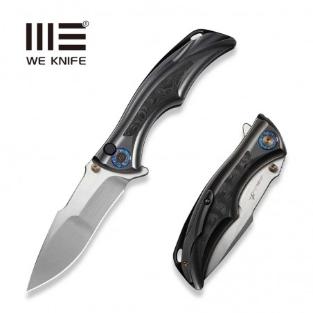 Nóż składany WeKnife Tighe Down Drop Point Orange Peel Gray Titanium/Rose Carbon Fiber, Hand Rubbed Satin M390 by Brian Tighe (W