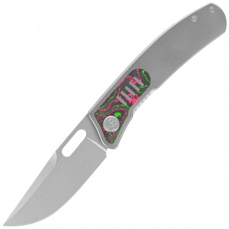 Nóż składany Kubey KB Knives Common Thread Gray Titanium/Watermelon Sugar Camocarbon, Stonewashed M390 by Justin Lundquist (KB37 Nóż składany Kubey KB Knives Common Thread Gray Titanium/Watermelon Sugar Camocarbon, Stonewashed M390 by Justin Lundquist (KB37