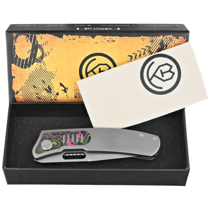 Nóż składany Kubey KB Knives Common Thread Gray Titanium/Watermelon Sugar Camocarbon, Stonewashed M390 by Justin Lundquist (KB37