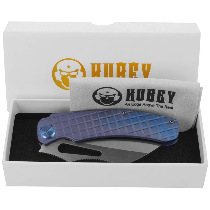 Nóż składany Kubey Sylow Blue Titanium, Stonewashed 14C28N by James Lowe (KU260B)