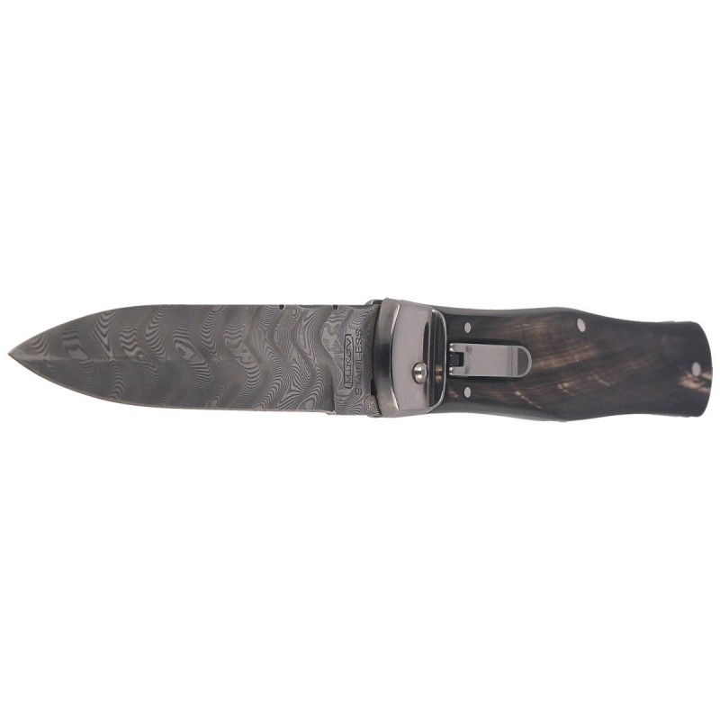 Nóż sprężynowy Mikov Predator Wildcat Buffalo Horn, Damascus PMC27 (241-DR-1/KP)
