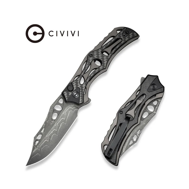 Nóż składany Civivi Biophase Gray Aluminium/Carbon Fiber/Black G10, Damascus (C23083C-DS1)