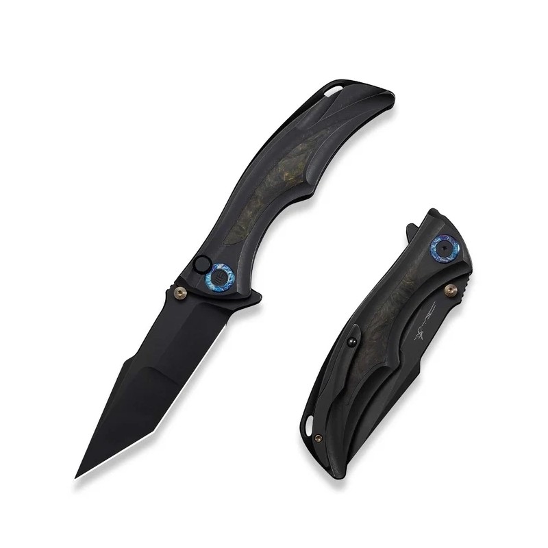 Nóż składany WeKnife Tighe Down Tanto Black Titanium/Black-Yellow Carbon Fiber, Black Stonewashed M390 by Brian Tighe (WE24054B-