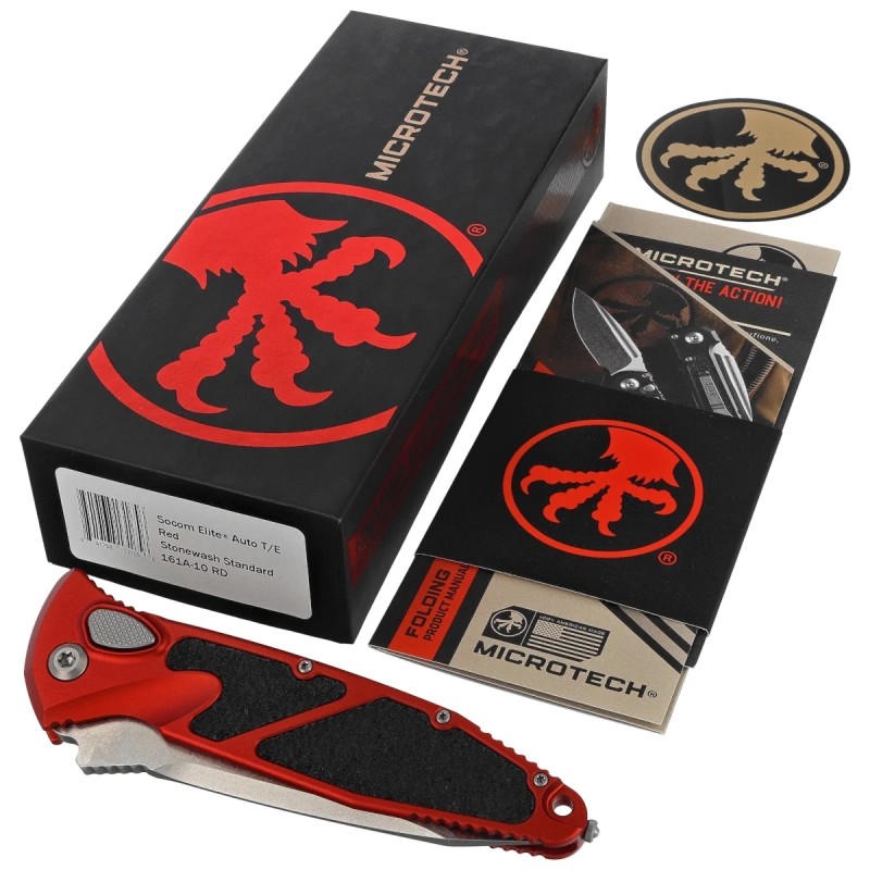 Nóż automatyczny Microtech Socom Elite Auto T/E Red Aluminum/3M, Stonewashed M390 by Tony Marfione (161A-10RD)