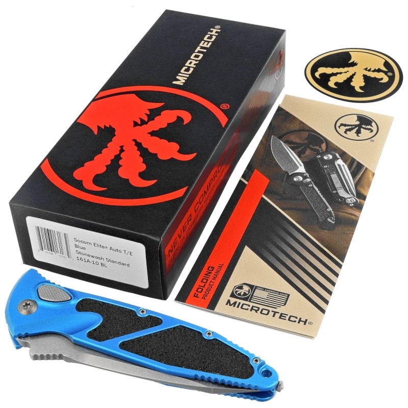 Nóż automatyczny Microtech Socom Elite Auto T/E Blue Aluminum, Stonewashed M390 by Tony Marfione (161A-10BL)