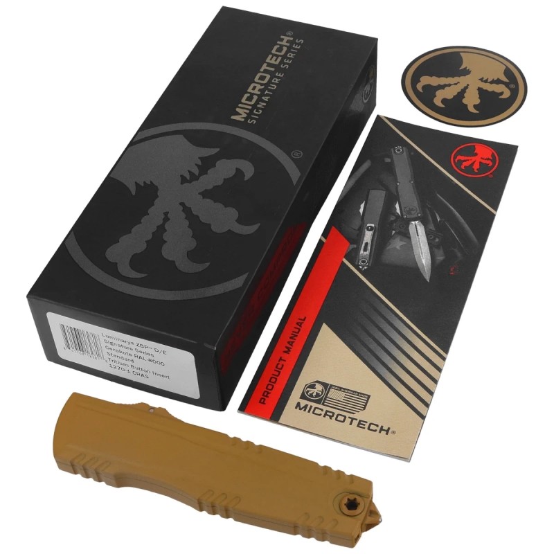 Nóż automatyczny OTF Microtech Luminary ZBP D/E Signature Cerakote RAL-8000 Aluminium, Cerakote RAL-8000 M390MK by Tony Marfione