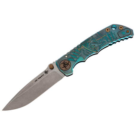 Nóż składany Spartan Blades Harsey Folder ''Plague Doctor'' Blue Titanium, Satin MagnaCut by William W. Harsey (SF5DOCTOR BL)