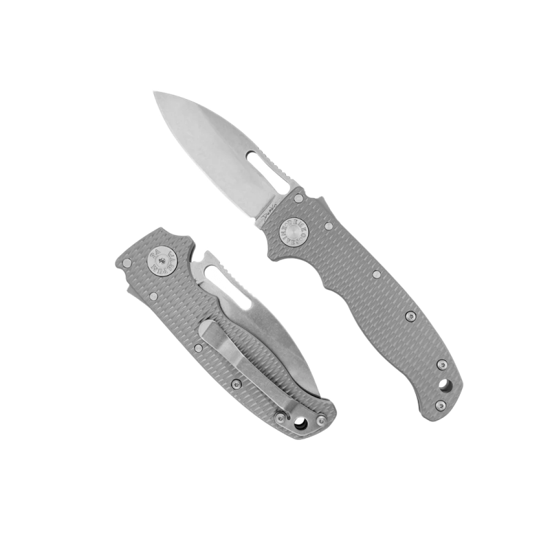 Nóż składany Demko AD20.5 Slicer Shark Milled Titanium, Stonewashed CPM 3V by Andrew Demko (AD20.5-3V-Milled TI-SS)
