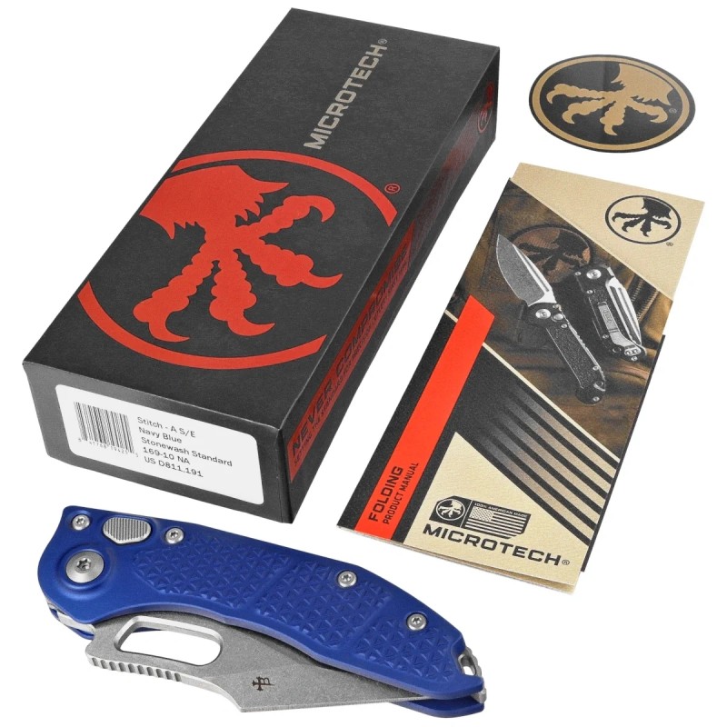 Nóż automatyczny Microtech Stitch-A S/E Navy Tri-Grip Aluminium, Stonewashed by Borka Blades and Tony Marfione (169-10NA)