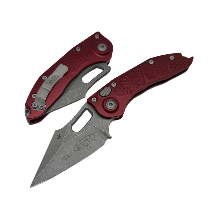 Nóż automatyczny Microtech Stitch-A S/E Merlot Tri-Grip Aluminium, Apocalyptic M390 by Borka Blades and Tony Marfione (169-10APM