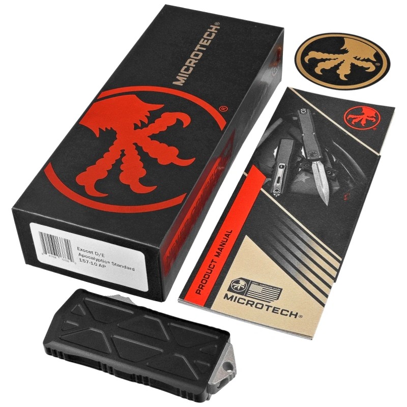 Nóż automatyczny OTF Microtech Exocet D/E Black Aluminium, Apocalyptic M390MK by Tony Marfione (157-10AP)