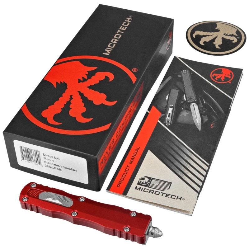 Nóż automatyczny OTF Microtech Dirac D/E Merlot Aluminium, Stonewashed by Tony Marfione (225-10MR)