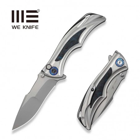 Nóż składany WeKnife Tighe Down Drop Point Gray Titanium / Black/Blue Carbon Fiber, Stonewashed M390 by Brian Tighe (WE24054-1)