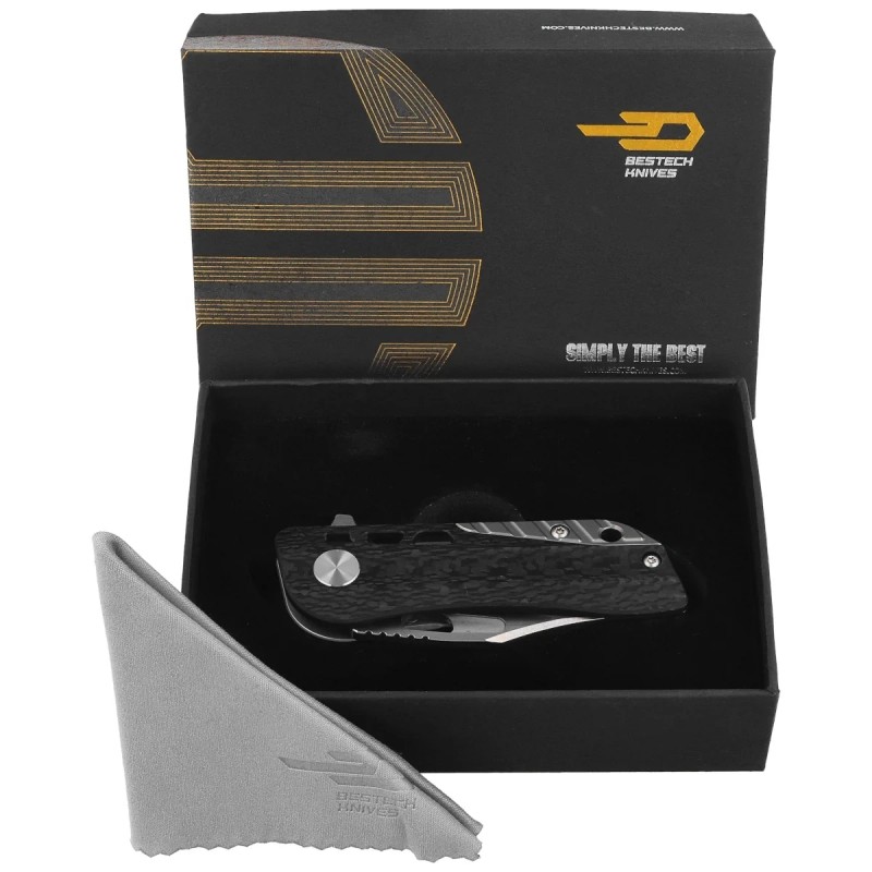 Nóż składany Bestech Engine Bowie Carbon Fiber/Colorful Flamed Titanium, Bead Blasted/Satin CPM S35VN (BT1806D)