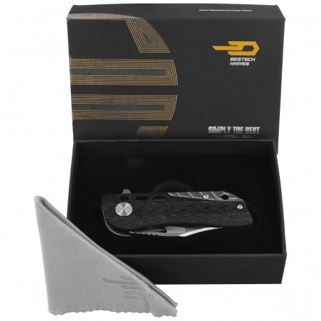 Nóż składany Bestech Engine Bowie Carbon Fiber/Colorful Flamed Titanium, Bead Blasted/Satin CPM S35VN (BT1806D)