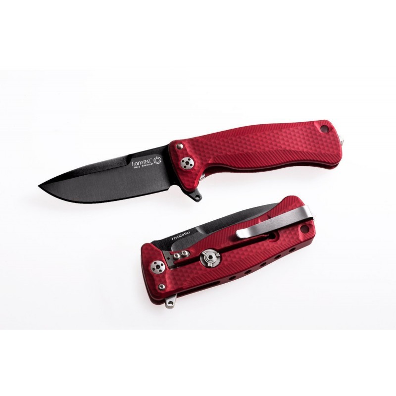 Nóż składany LionSteel SR22A Red Aluminum, Black Sleipner by Molletta (SR22A RB)