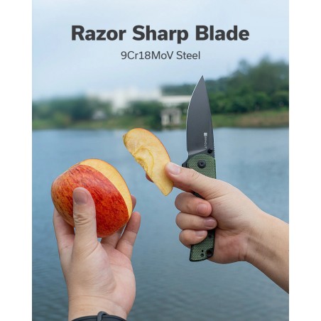 Nóż składany Sencut Praktisk Green Canvas Micarta, Black 9Cr18MoV (S24019-3)