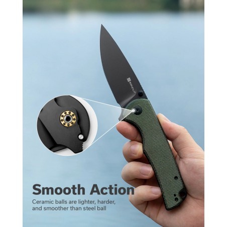 Nóż składany Sencut Praktisk Green Canvas Micarta, Black 9Cr18MoV (S24019-3)