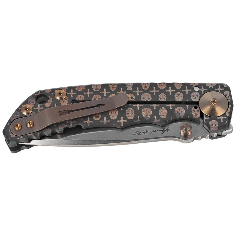 Nóż składany Spartan Blades Harsey Folder ''Gilded Skulls'' Titanium, Stonewashed MagnaCut