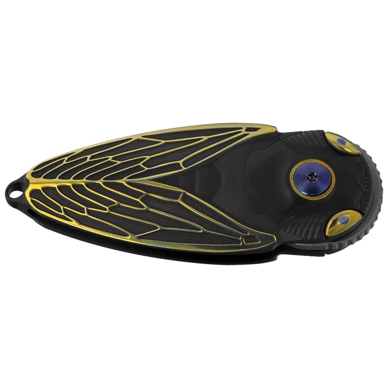 Nóż składany Rike Knife RK Cicada-DG Dark Gray / Gold Titanium, Bead Blasted M390