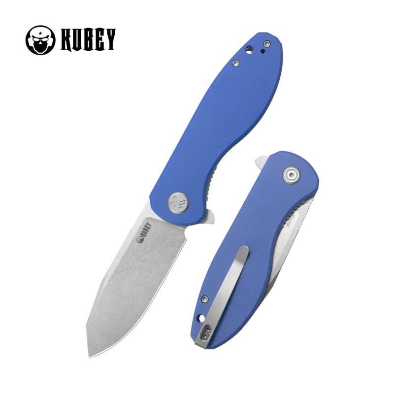 Nóż składany Kubey Master Chief Blue G10, Beadblasted 14C28N by Keanu Alfaro (KU358M)
