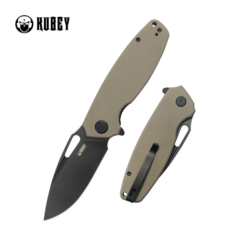 Nóż składany Kubey Tityus Tan G10, Blackwashed 14C28N (KU322U)