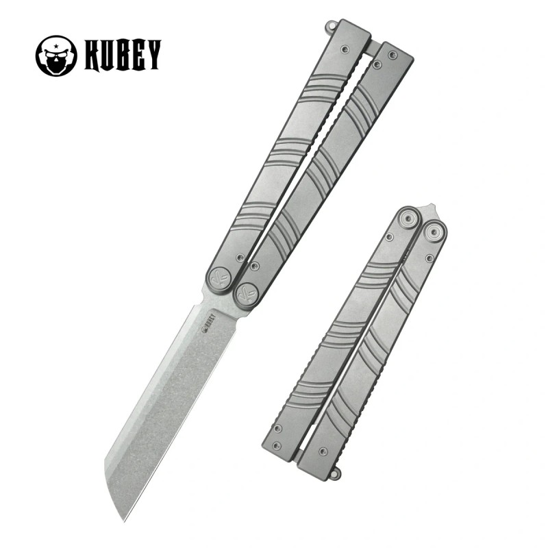 Nóż motylkowy Kubey Ballistic Grey Titanium, Beadblasted 14C28N by Mark Perez (KU297A)