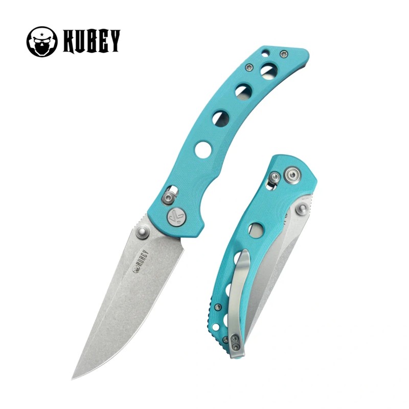 Nóż składany Kubey Hound Light Blue G10, Stonewashed 14C28N by Maksim Tkachuk (KU172C)