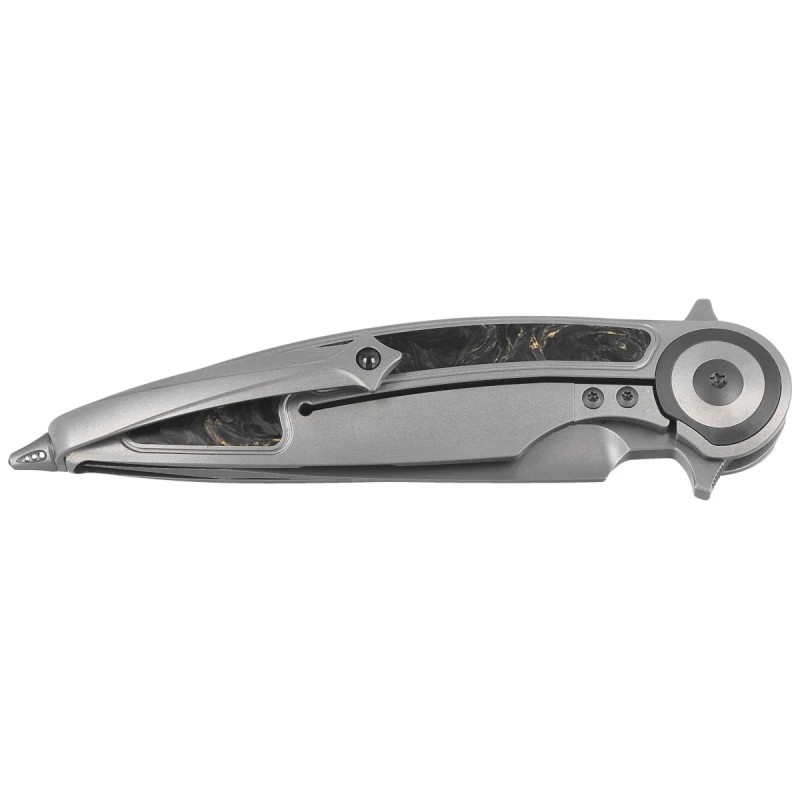 Nóż składany Rike Knife Viper 2 Gray Titanium / Gold Carbon Fiber, Satin M398 by Richard Wu (RK-Viper 2-A P/GCF)