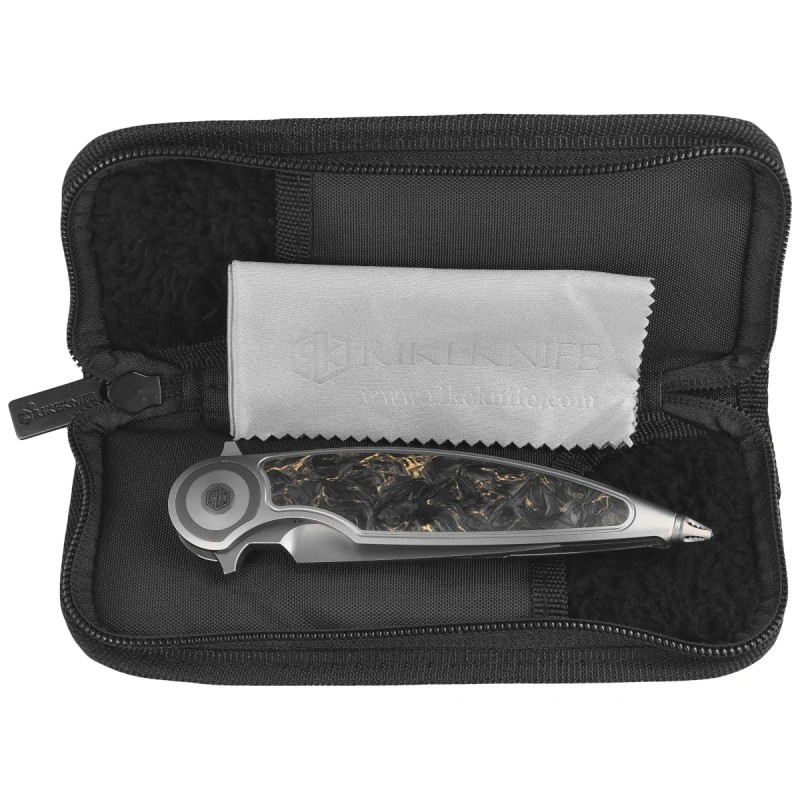Nóż składany Rike Knife Viper 2 Gray Titanium / Gold Carbon Fiber, Satin M398 by Richard Wu (RK-Viper 2-A P/GCF)