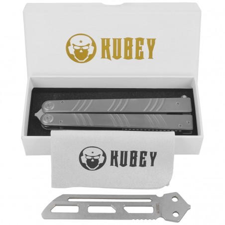 Nóż motylkowy Kubey Ballistic Grey Titanium, Beadblasted 14C28N by Mark Perez (KU297A)