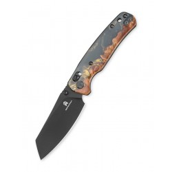 Nóż składany Bestechman Cicada's Wing Wood / Black-Gold Resin, Black PVD 10Cr15MoV (BMK06-W-6)