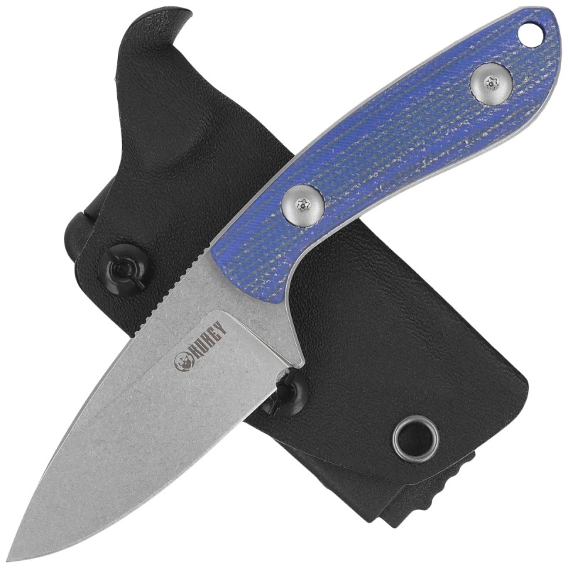 Noż Kubey Bloom Blue Micarta, Beadblasted 14C28N by Scott Halpern (KU411B)