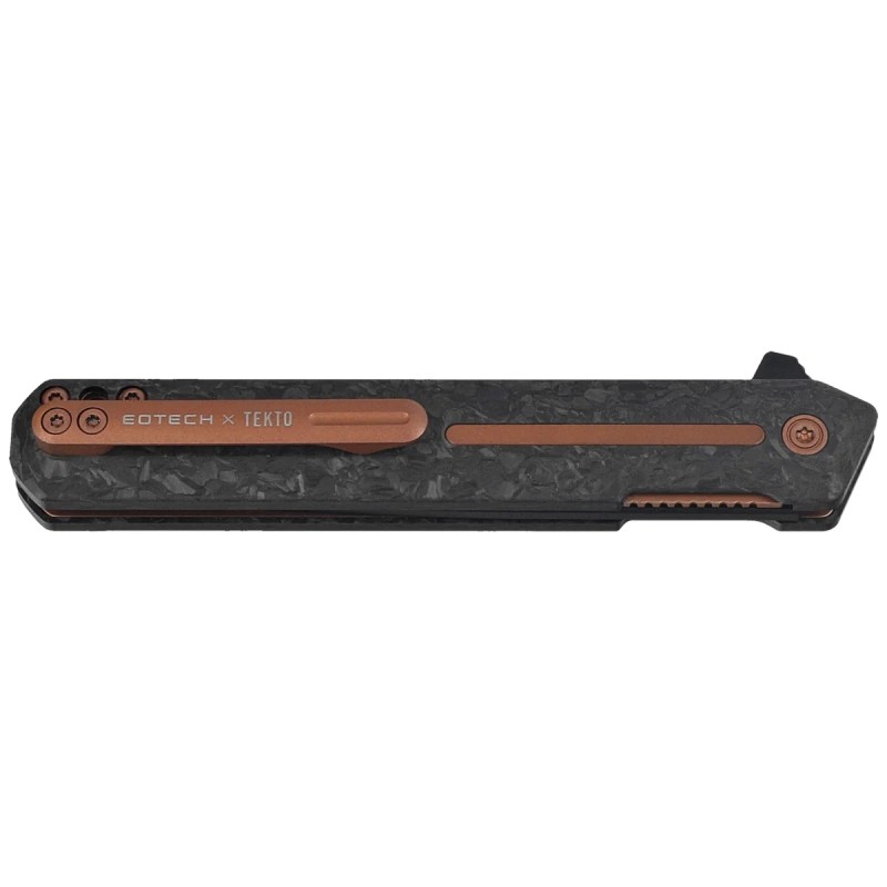 Nóż składany Tekto F2 Bravo Eotech Edition Black Forged Carbon Fiber, Bronze HW/Clip, Black D2