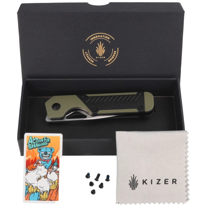 Nóż składany Kizer Mini Militaw Black-Green G10, Satin Nitro-V by Jonathan Styles (V3634SA6)