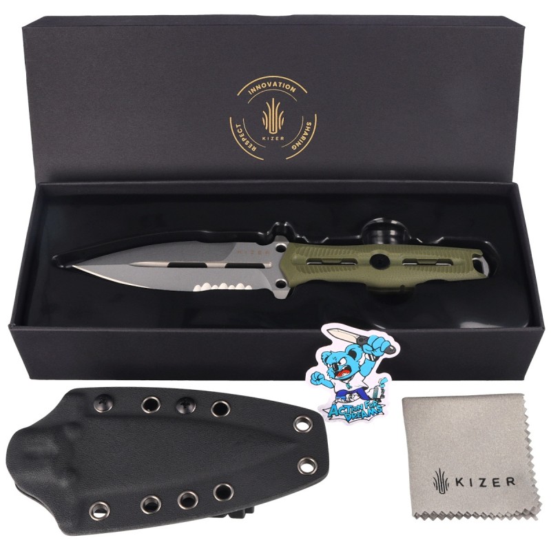 Nóż Kizer Norcross Olive Green G10, Stonewashed Nitro-V by L.F (ZX-FB01A4)