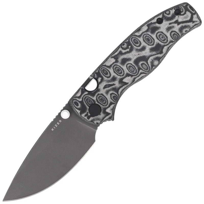 Nóż składany Kizer Glaux Black Vortex Micarta, Gray Stonewashed PVD 14C28N (V3801A2)