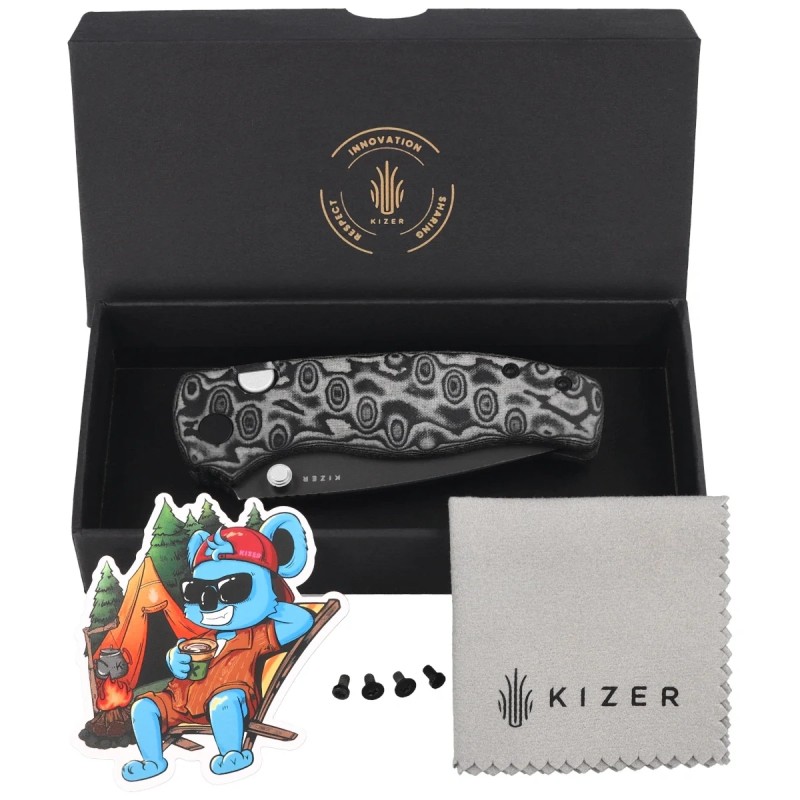 Nóż składany Kizer Glaux Black Vortex Micarta, Gray Stonewashed PVD 14C28N (V3801A2)