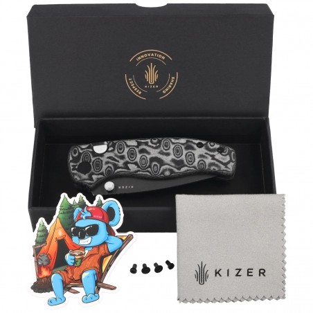 Nóż składany Kizer Glaux Black Vortex Micarta, Gray Stonewashed PVD 14C28N (V3801A2)