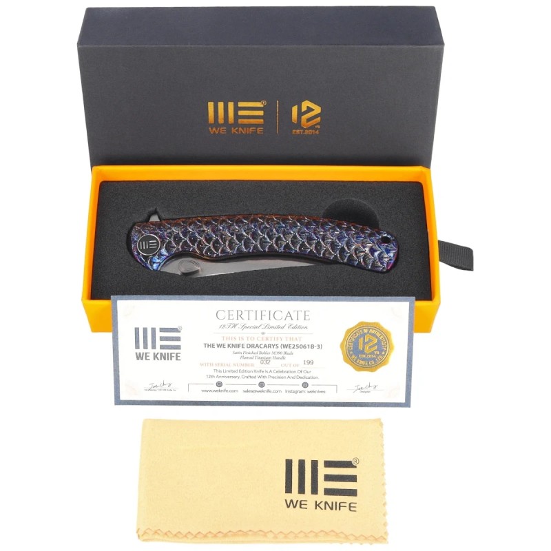 Nóż składany WeKnife Dracarys LE No ???/199 Flamed Titanium, Satin M390 (WE25061B-3)