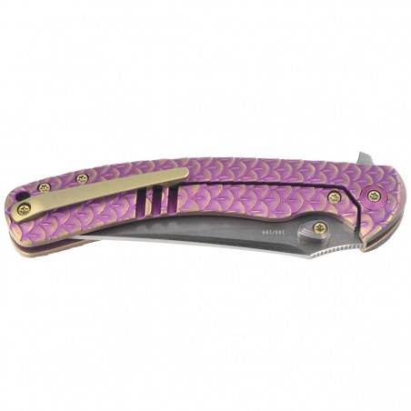 Nóż składany WeKnife Dracarys LE No ???/199 Purple / Golden Titanium, Hand Rubbed Satin M390 (WE25061B-2)
