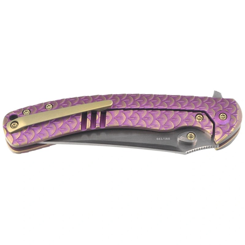 Nóż składany WeKnife Dracarys LE No ???/199 Purple / Golden Titanium, Hand Rubbed Satin M390 (WE25061B-2)