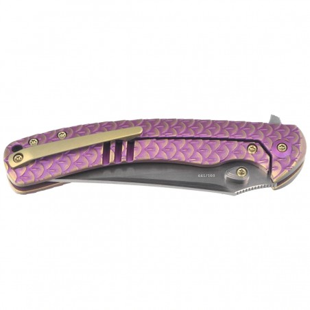 Nóż składany WeKnife Dracarys LE No ???/199 Purple / Golden Titanium, Hand Rubbed Satin M390 (WE25061B-2)