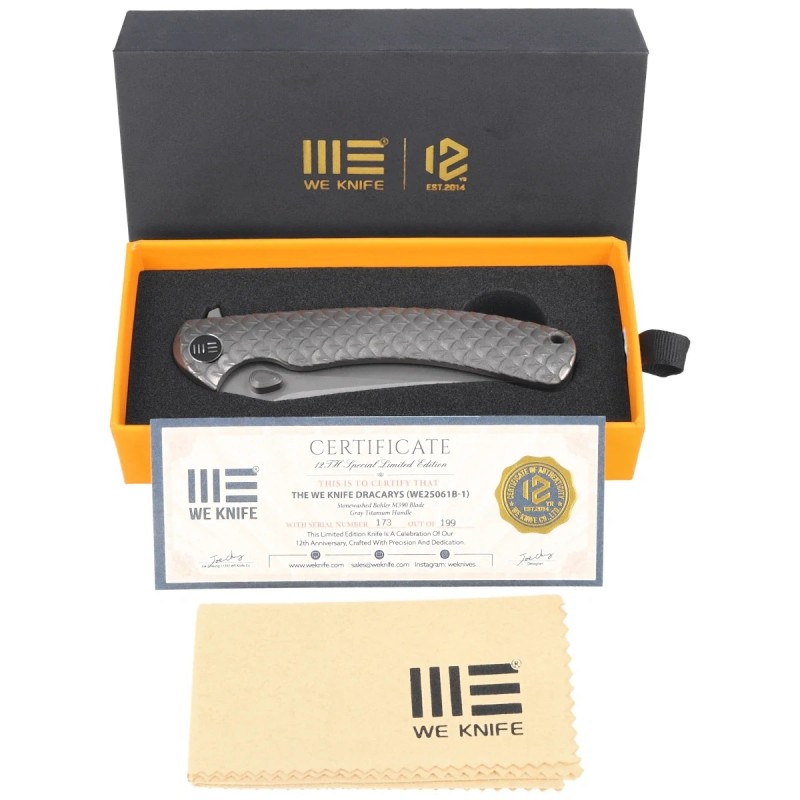 Nóż składany WeKnife Dracarys LE No ???/199 Gray Titanium, Stonewashed M390 (WE25061B-1)