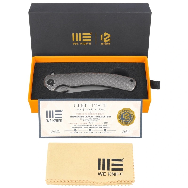 Nóż składany WeKnife Dracarys LE No ???/199 Gray Titanium, Stonewashed M390 (WE25061B-1)