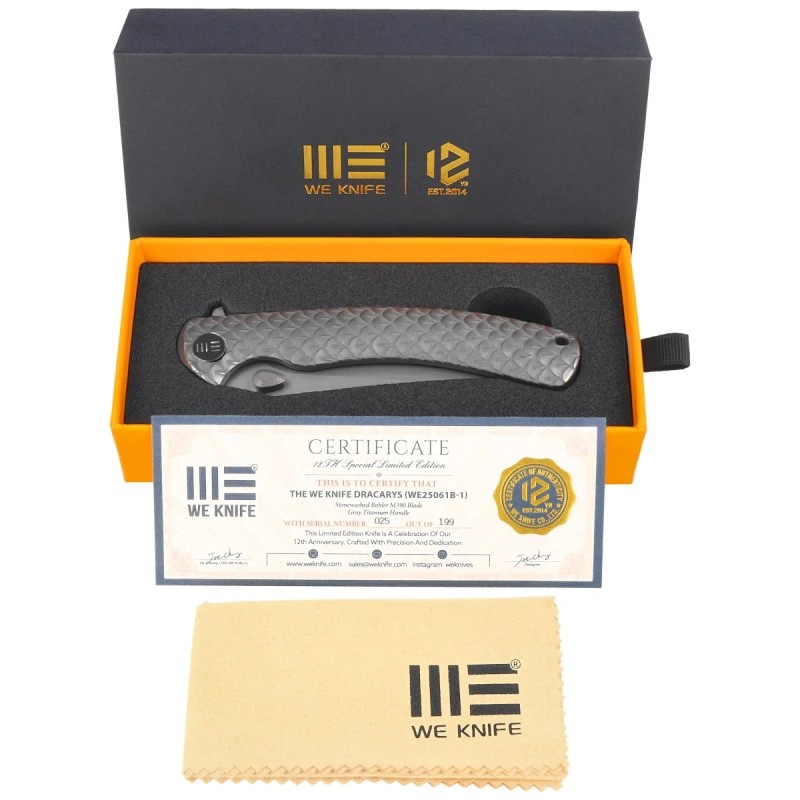 Nóż składany WeKnife Dracarys LE No ???/199 Gray Titanium, Stonewashed M390 (WE25061B-1)