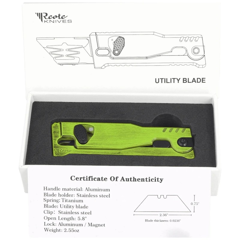 Nóż grawitacyjny Reate EXO-U V2 Green Plain Aluminium, Stainless Steel