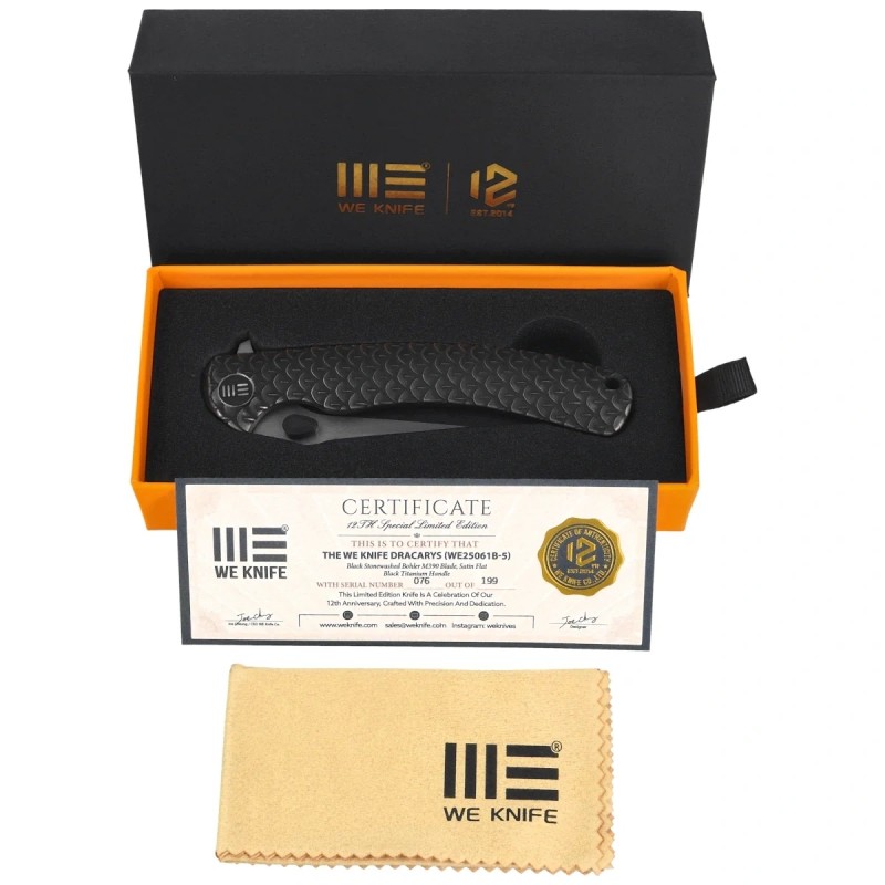 Nóż składany WeKnife Dracarys LE No 076/199 Black Titanium, Black Stonewashed / Satin M390 (WE25061B-5)