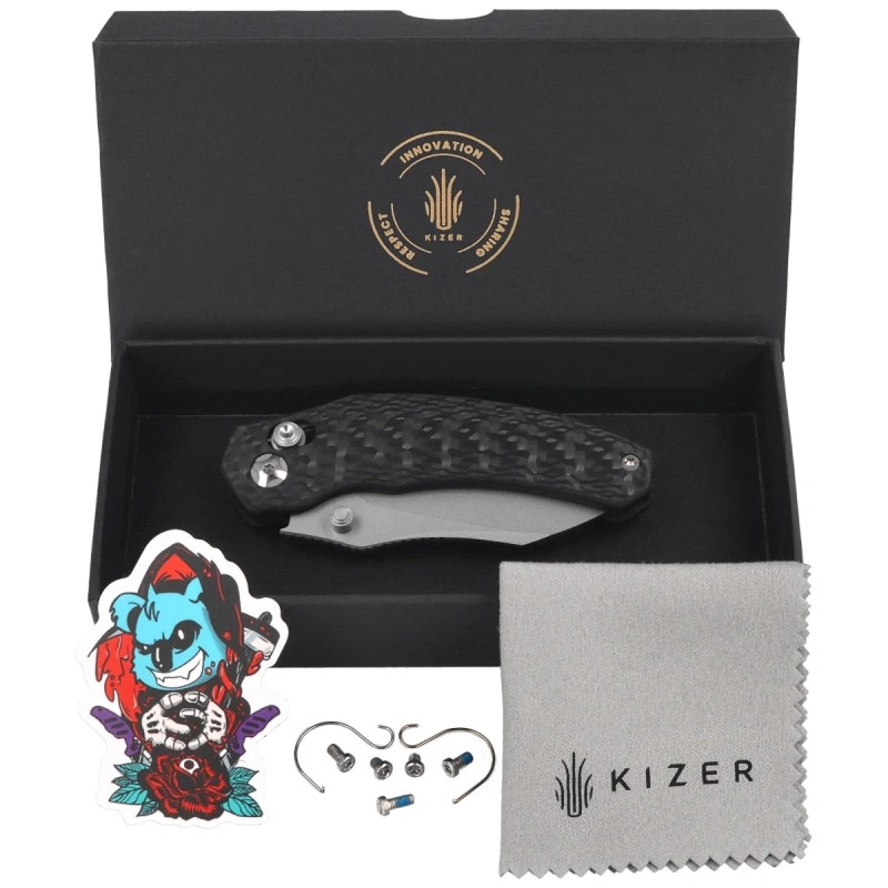 Nóż składany Kizer Mini Bulldog Carbon Fiber, Stonewashed S45VN by O.SHO (Ki3672SA3)